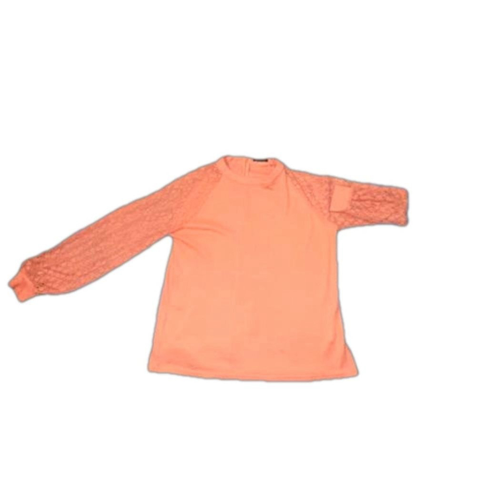 EUC Miholl Waffle Knit Peach Lace Chiffon Sweater Mock SZ XL Mock Grannycore